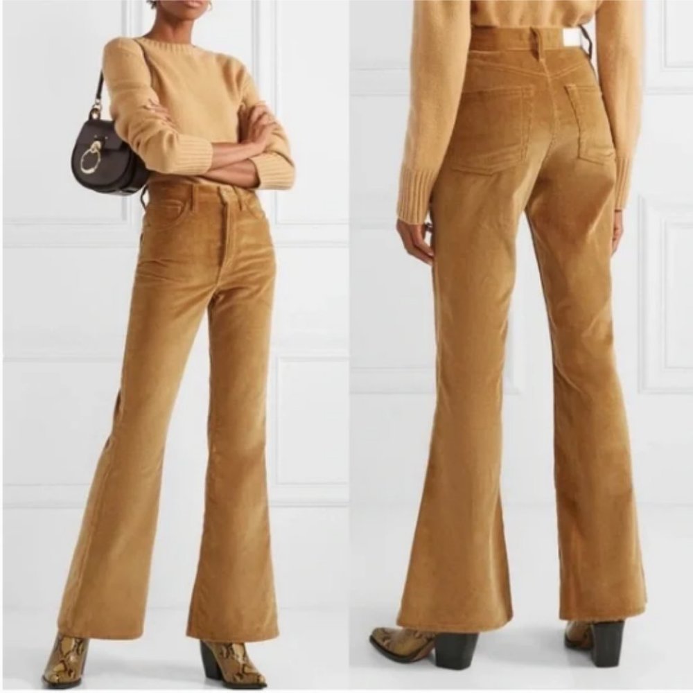 Re/Done 70s Ultra High Rise Corduroy Bell Bottoms In Camel